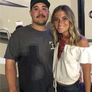 Madewell White Off-Shoulder Tie-Hem Top with Red Bandana Accent